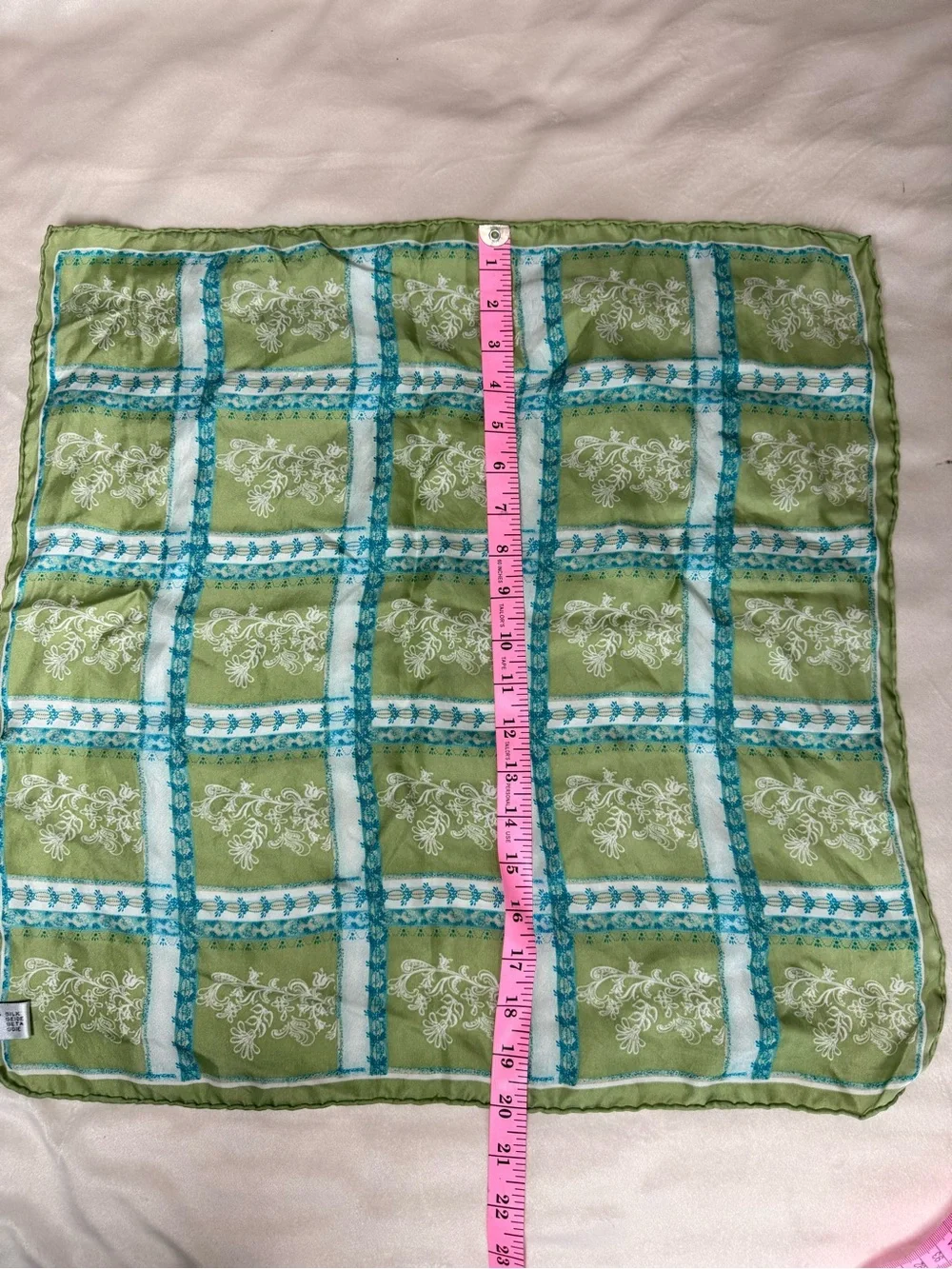Vintage 100% silk Green and Teal Silk Scarf
